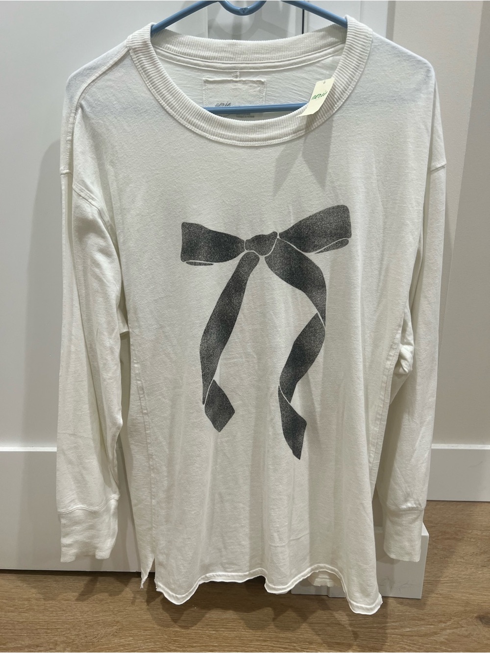 NWT aerie Cream Long-Sleeve Tee with Black Bow Graphic